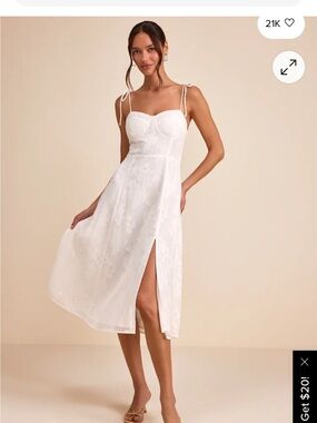 Lulu's White Tie-Shoulder Midi Dress with Side Slit